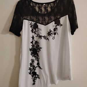 Elegant Black and White Lace Top